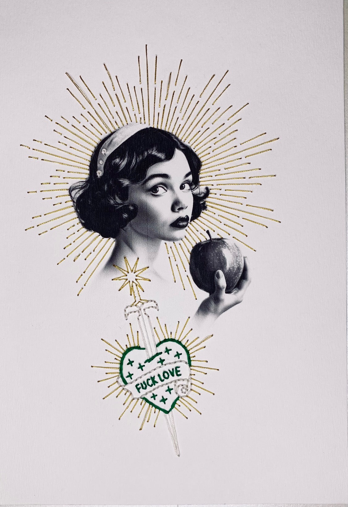 Blanche Neige, broderie photo sur papier