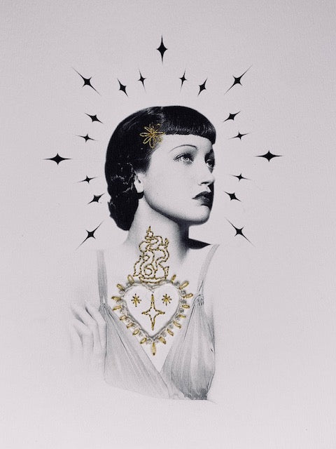 Madone, broderie photo sur papier